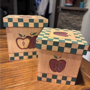 rustic wooden apple decorated boxes nesting canisters with lids cottage country